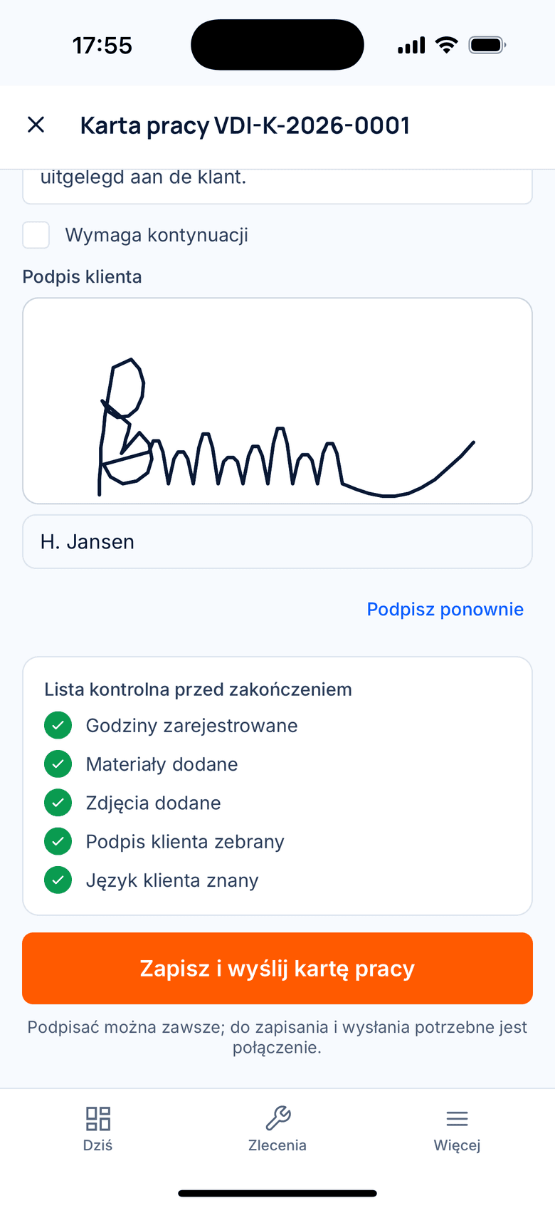 Dezelfde werkbon, drie talen: Polski