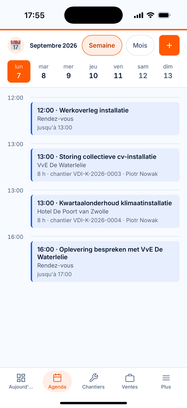 Agenda avec les rendez-vous de la journée