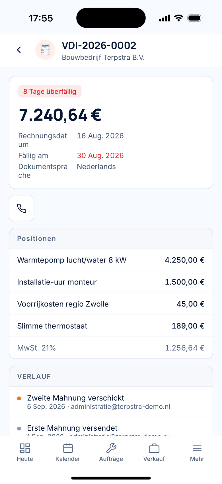 Neue Rechnung mit Positionen und Summen