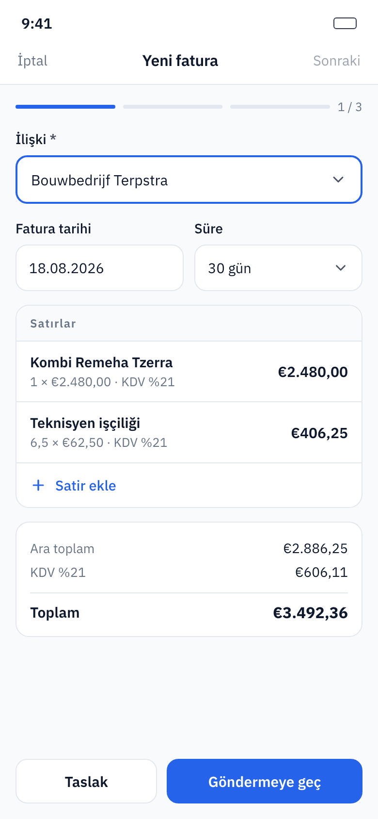 Aynı gün faturalandı
