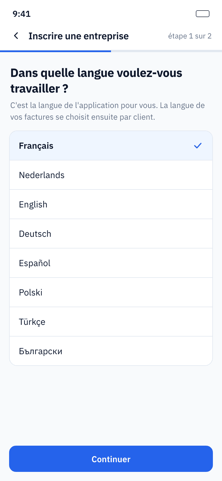Choix de la langue à la connexion