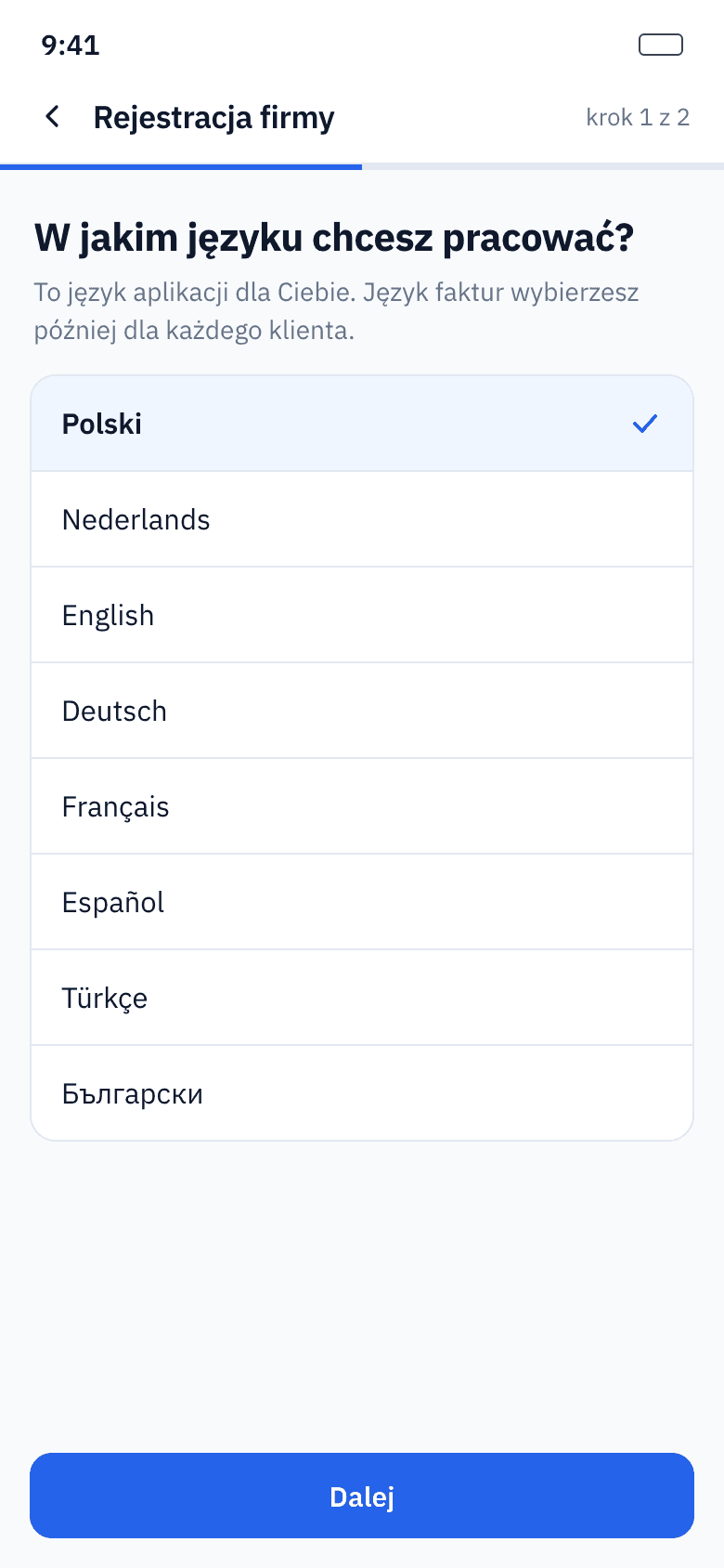 Wybór języka przy logowaniu