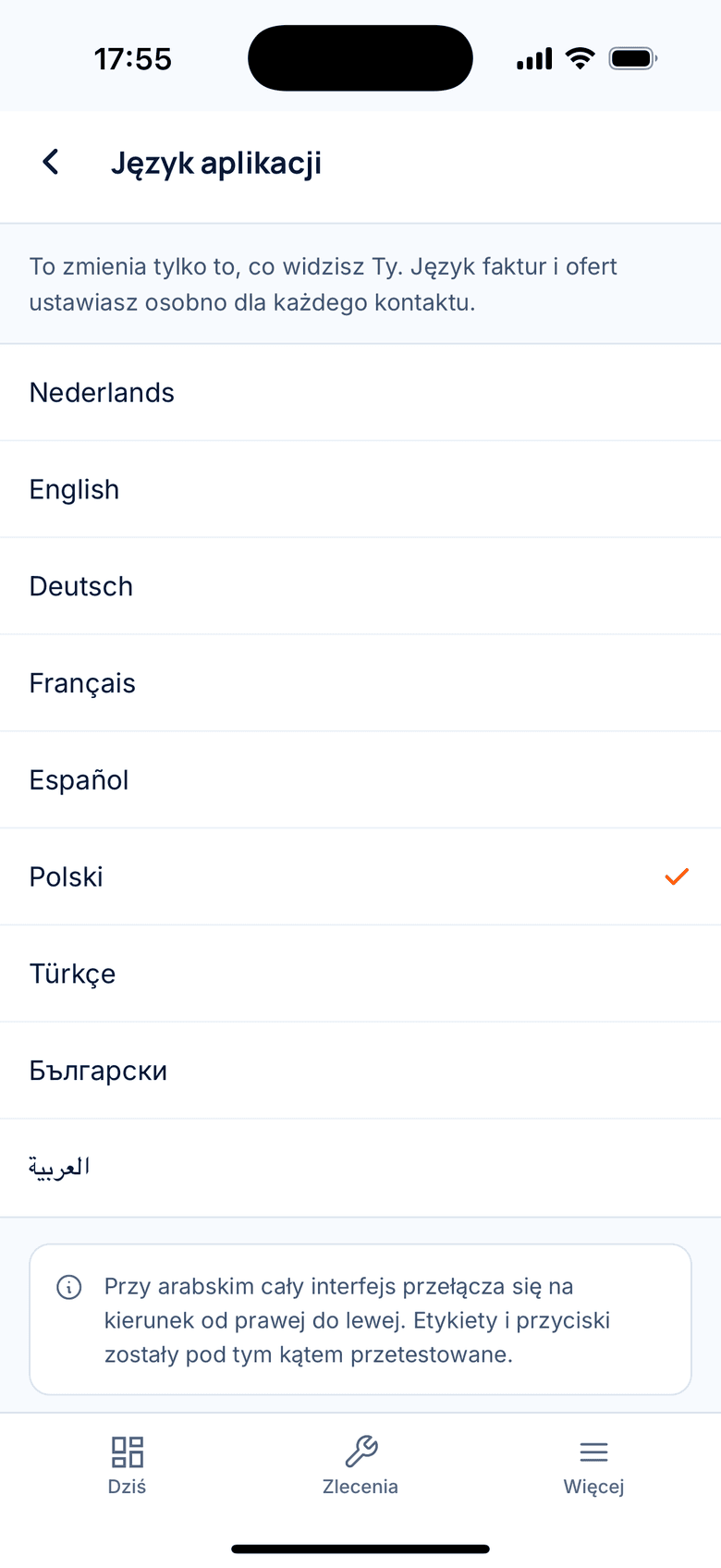 Wybór języka przy logowaniu