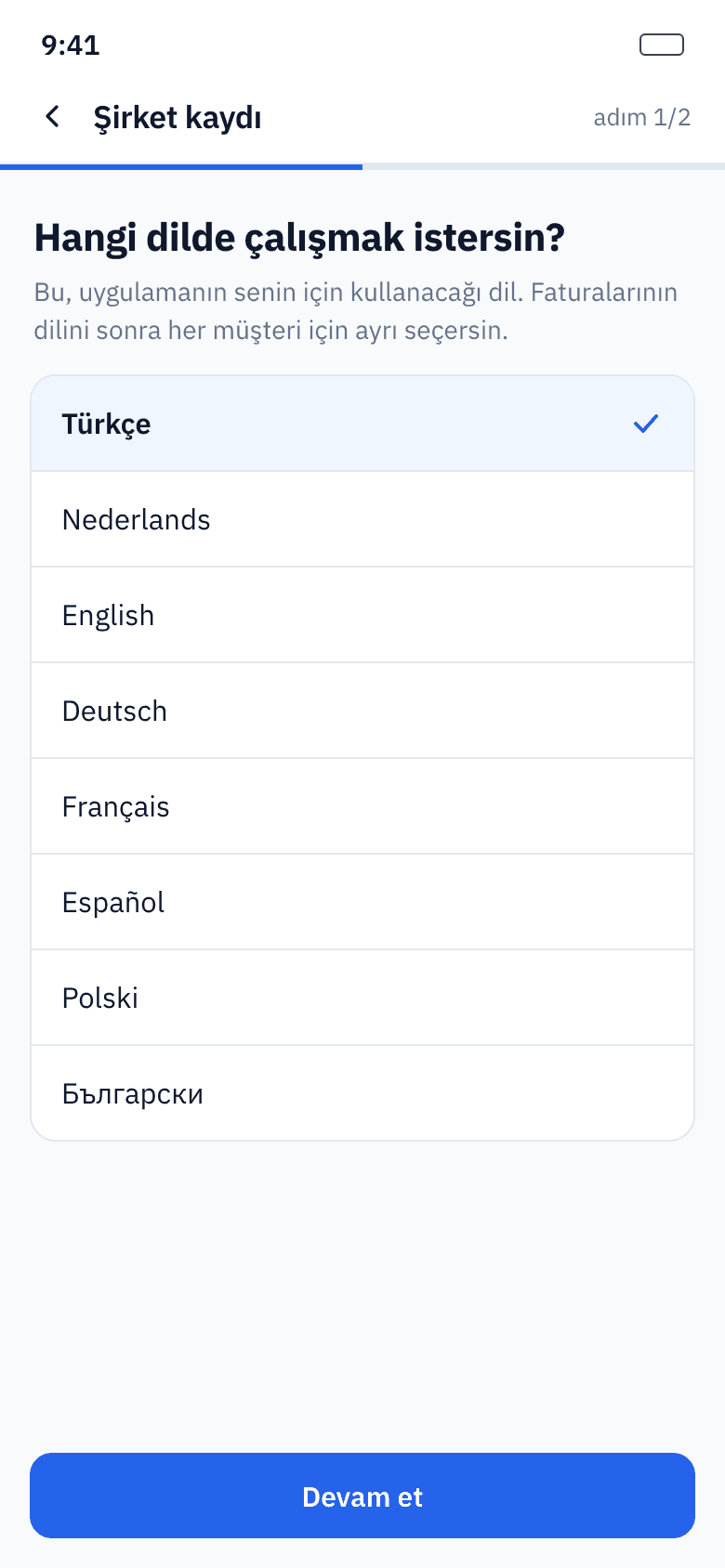 Girişte dil seçimi