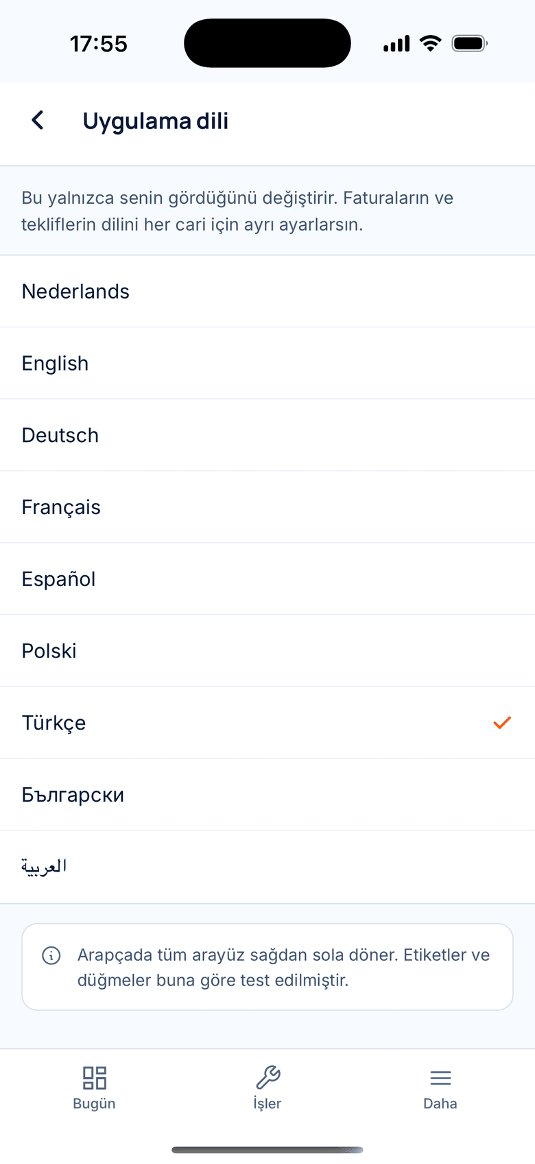Girişte dil seçimi
