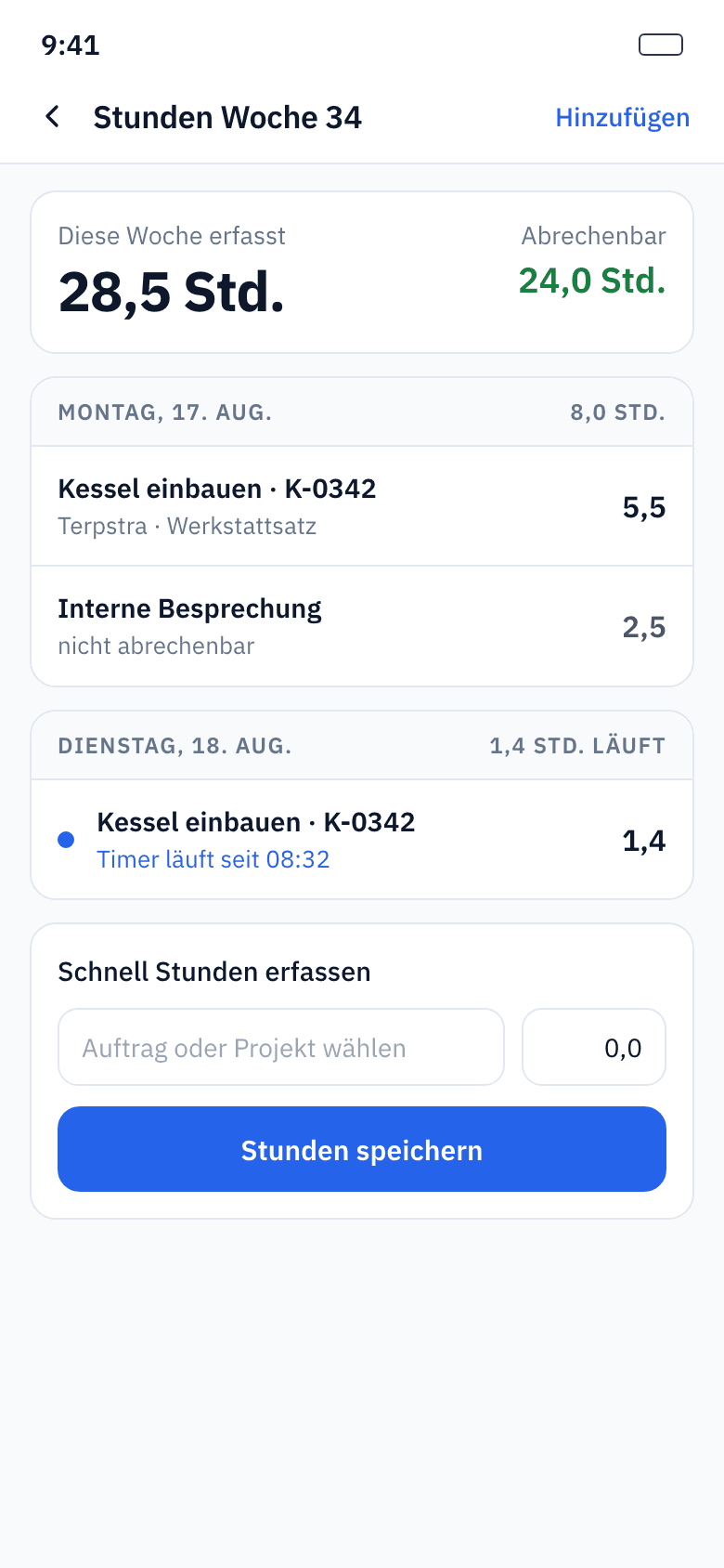 Zeiterfassung mit Timer und Fahrten