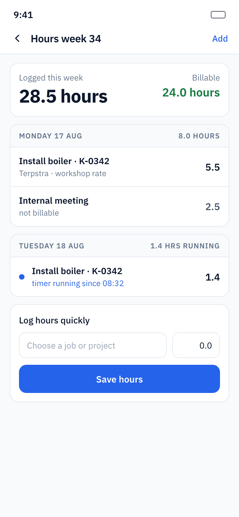 Time tracking with timer and trips