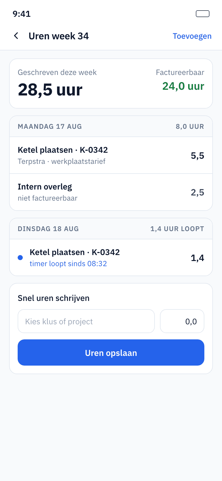 Urenregistratie met timer en ritten