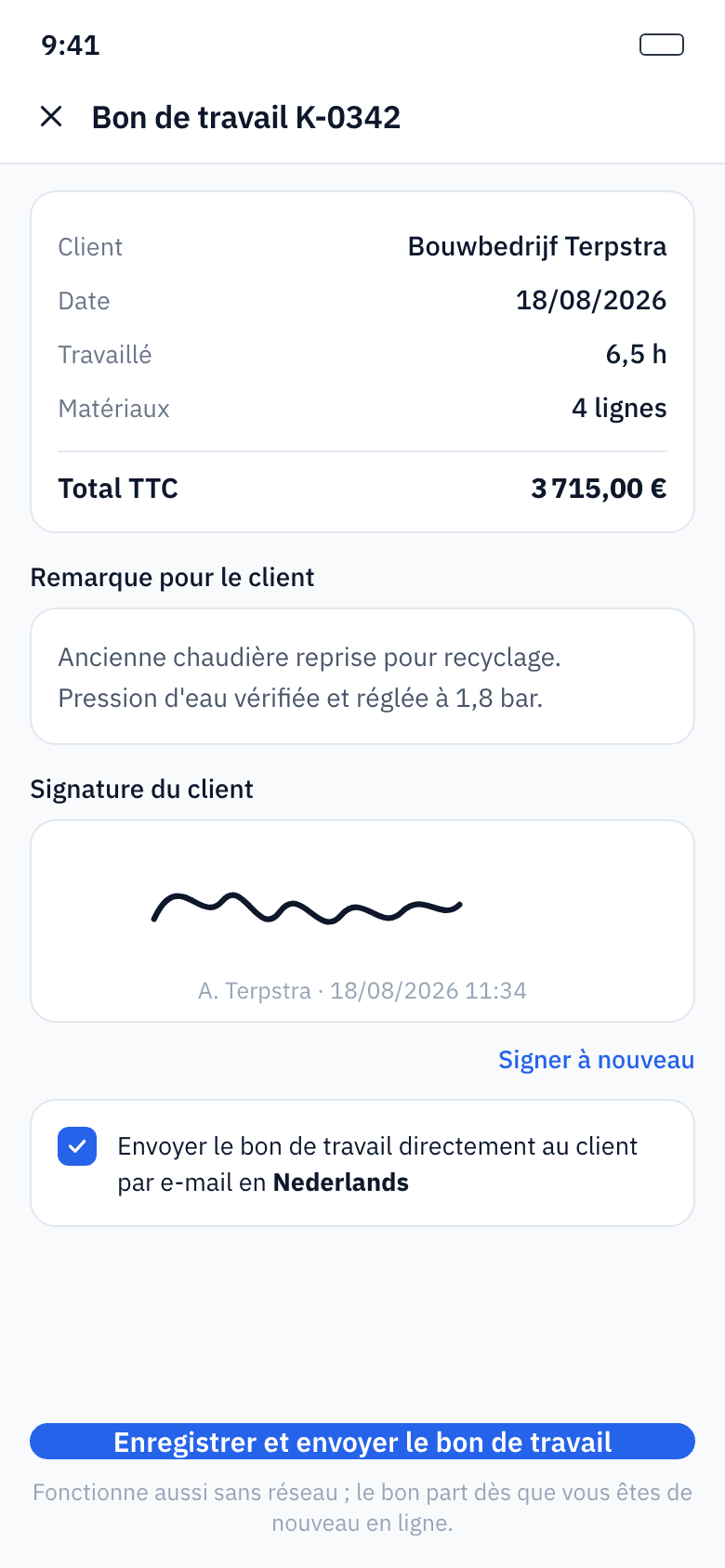 Le client signe sur votre écran